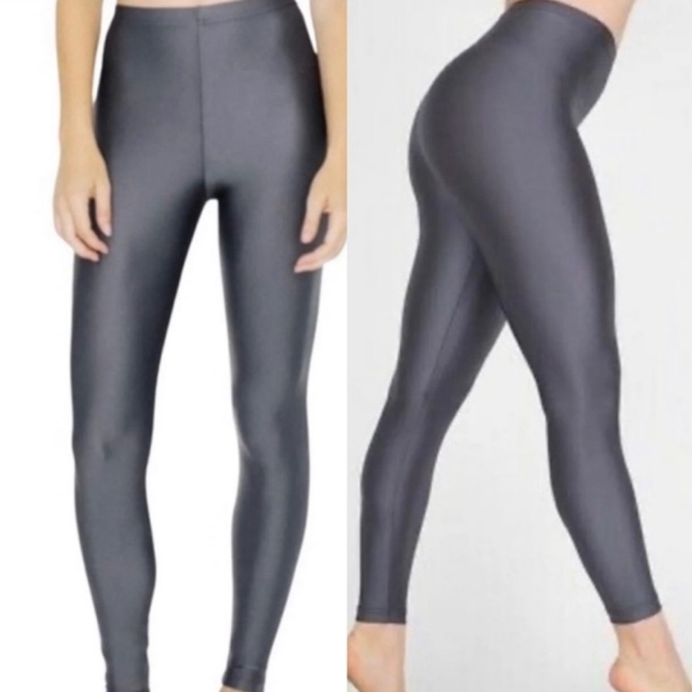 American Apparel NEW shiny tricot nylon leggings Charcoal medium